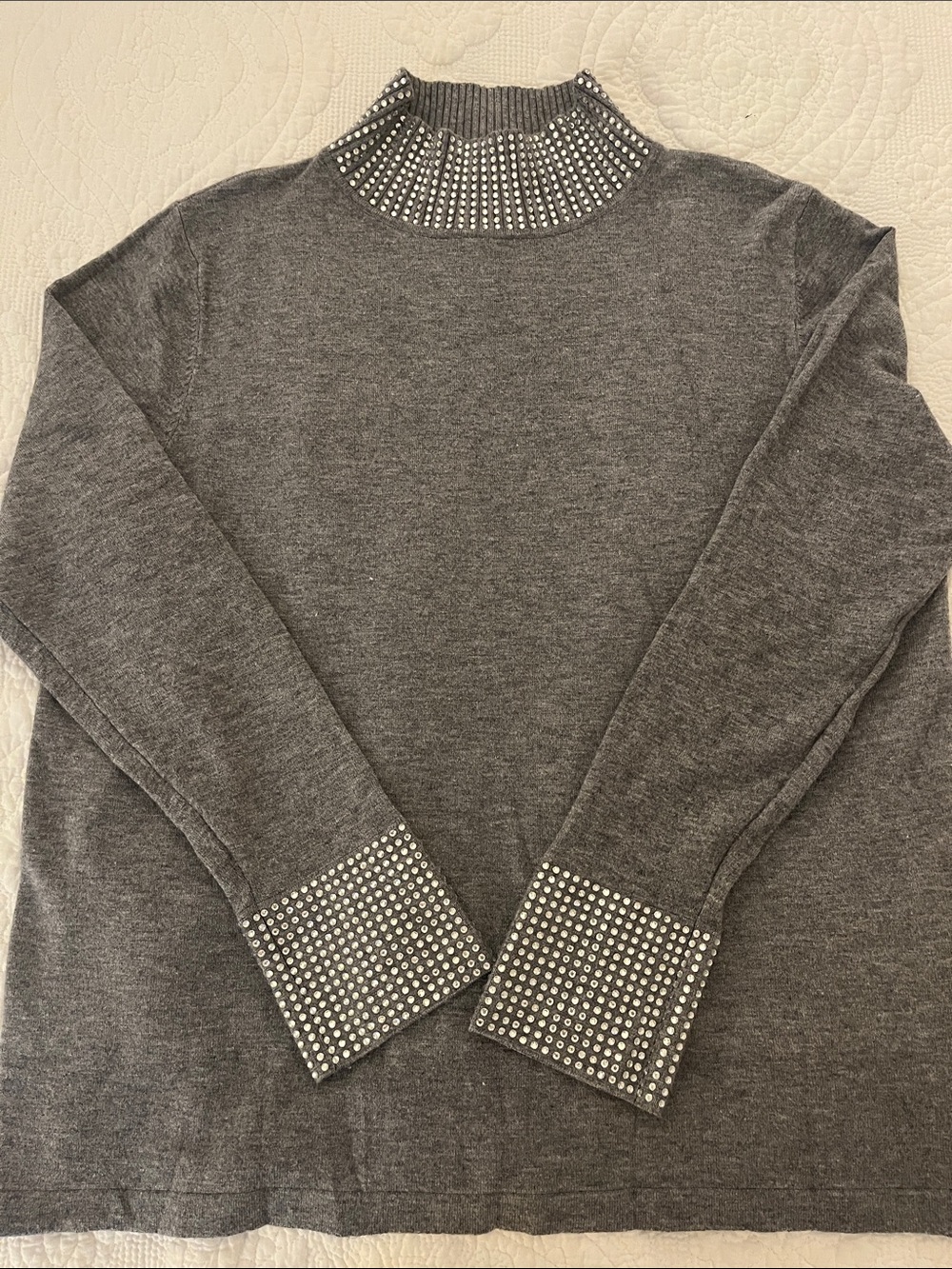 Women's Gray Rhinestone Turtleneck Sweater L